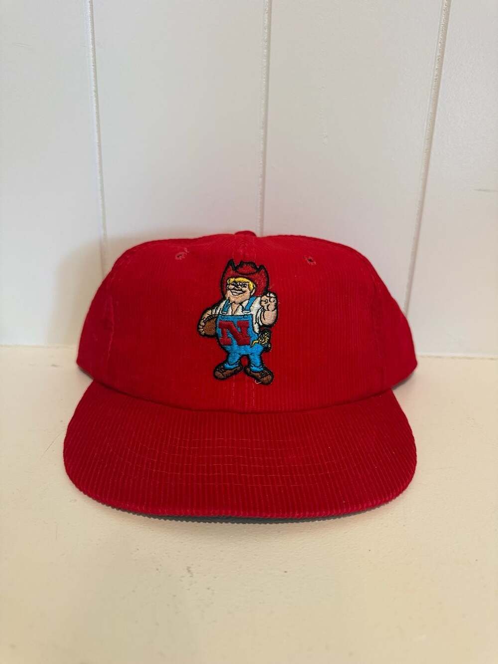 Vintage Nebraska Cornhuskers Red Corduroy Snapback Hat featuring Herbie Husker m